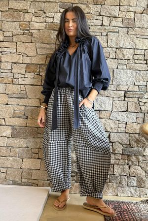 Nonni Gingham Classic Barrel Pant Navy